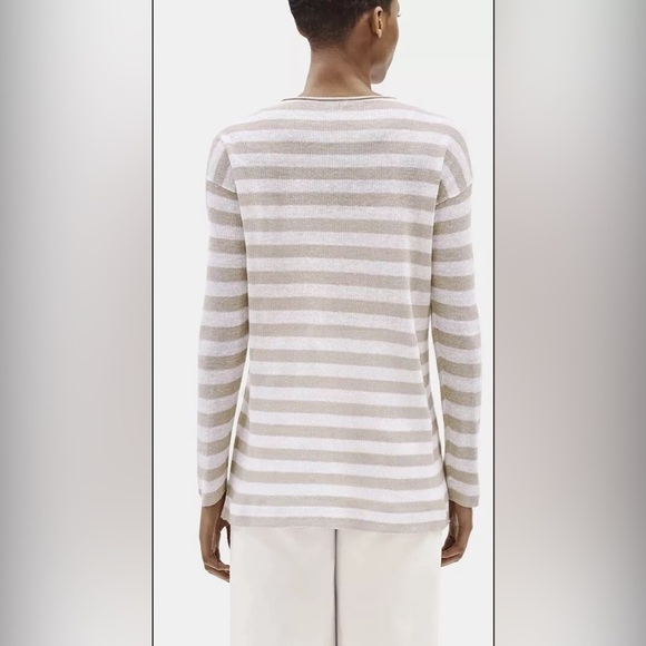 New! Eileen Fisher Organic Linen Cotton Natural White Crew Neck Striped Tunic M - Picture 3 of 6